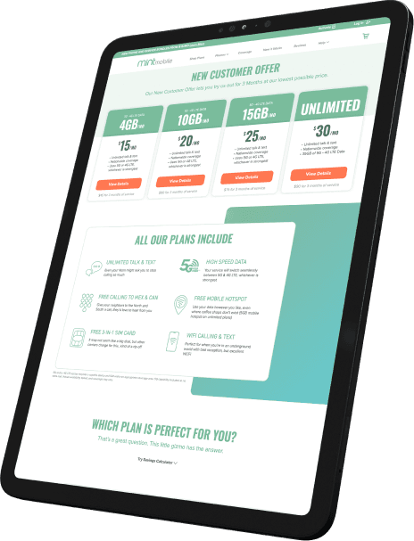 Mint Mobile Tablet Homepage